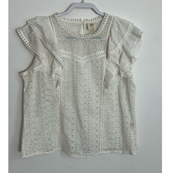Matilda Jane Good Hart Lovely and Light White Flutter Sleeve Eyelet Blouse - Picture 2 of 7